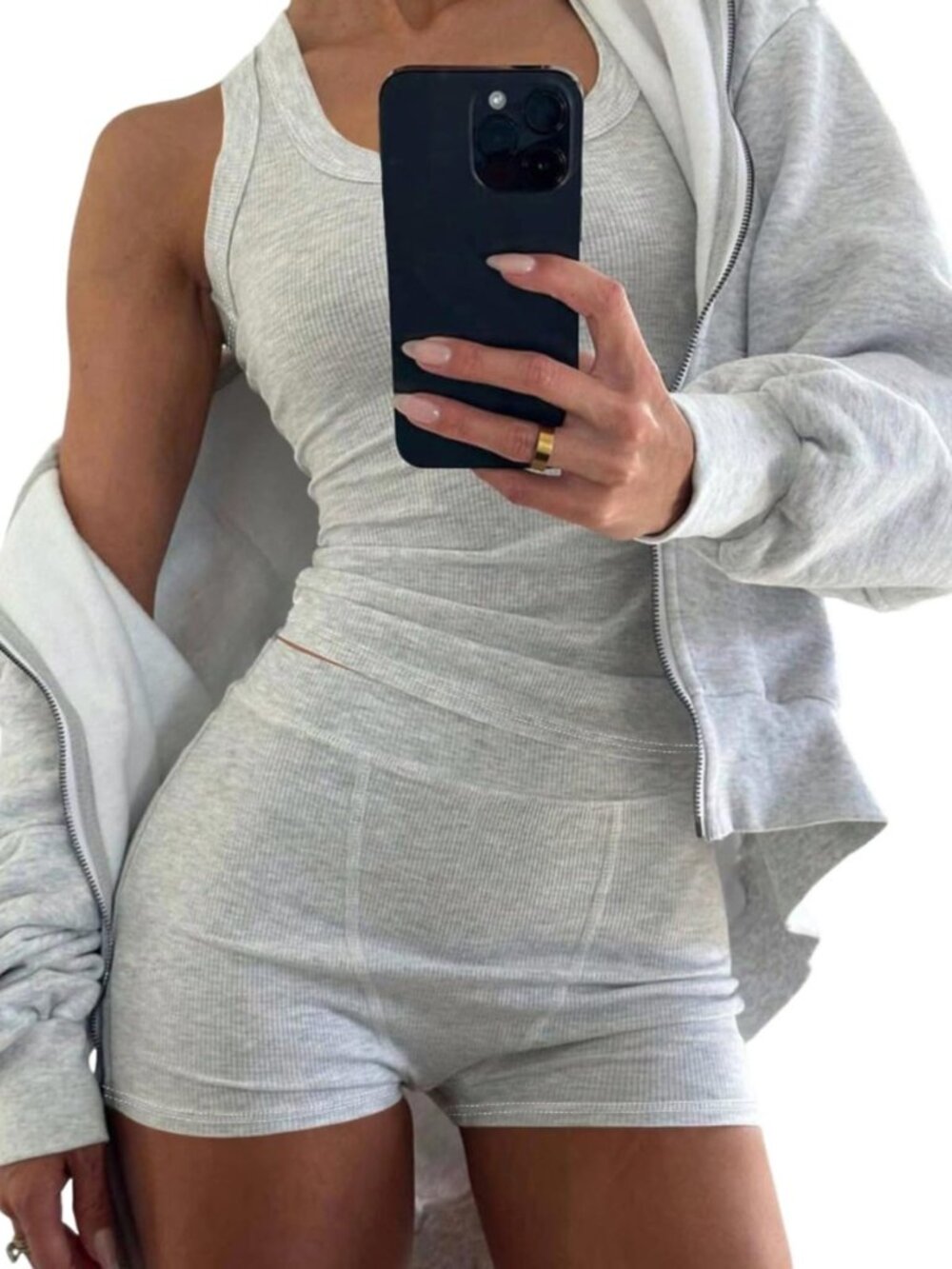 Womens Pajama Set Ribbed Knit Tank Top Shorts